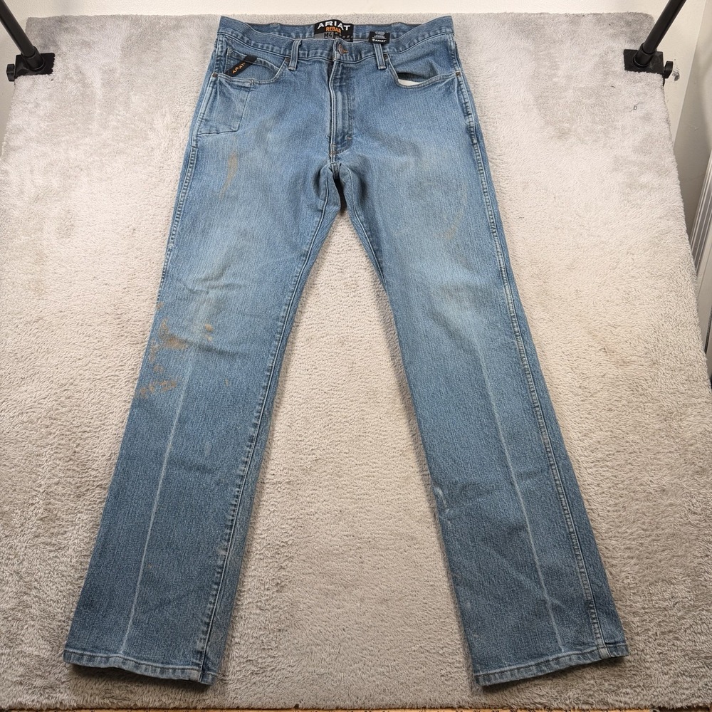 Ariat M4 Jeans Men 36x36 (Fit 36x32) Blue Denim Relaxed Boot Cut Rebar Workwear